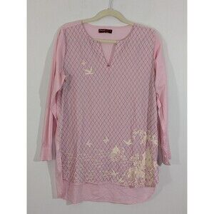Khaadi  Tik Tok Tunic Top Pink Long Sleeve EMBROIDERED Temple Landscape Sz 16